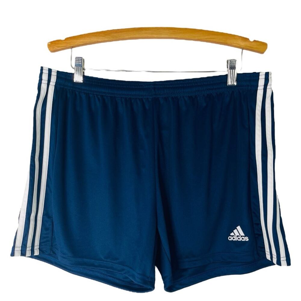 NWT Adidas blue white striped soccer squad athletic track shorts XL